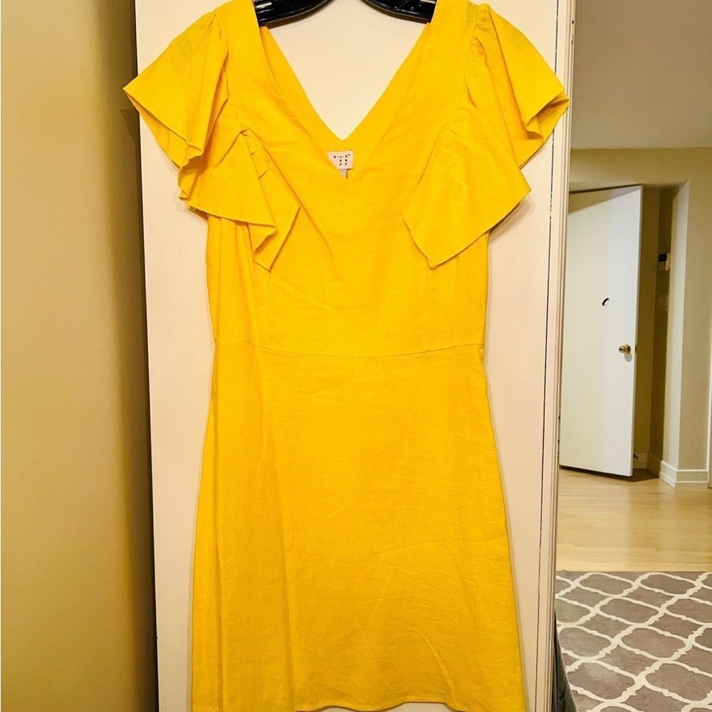 a new day Bright Yellow V-Neck Ruffle Sleeve Mini Dress